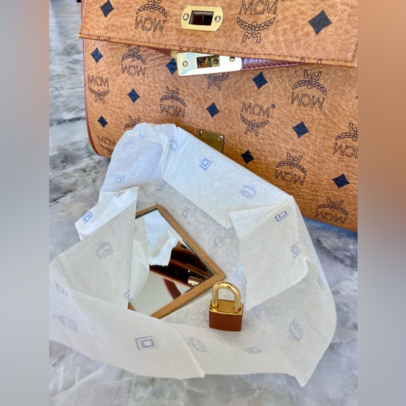 MCM Vinatge Cognac Visetos Monogram Kelly Top Handle Satchel Limited Edition - Picture 7 of 12